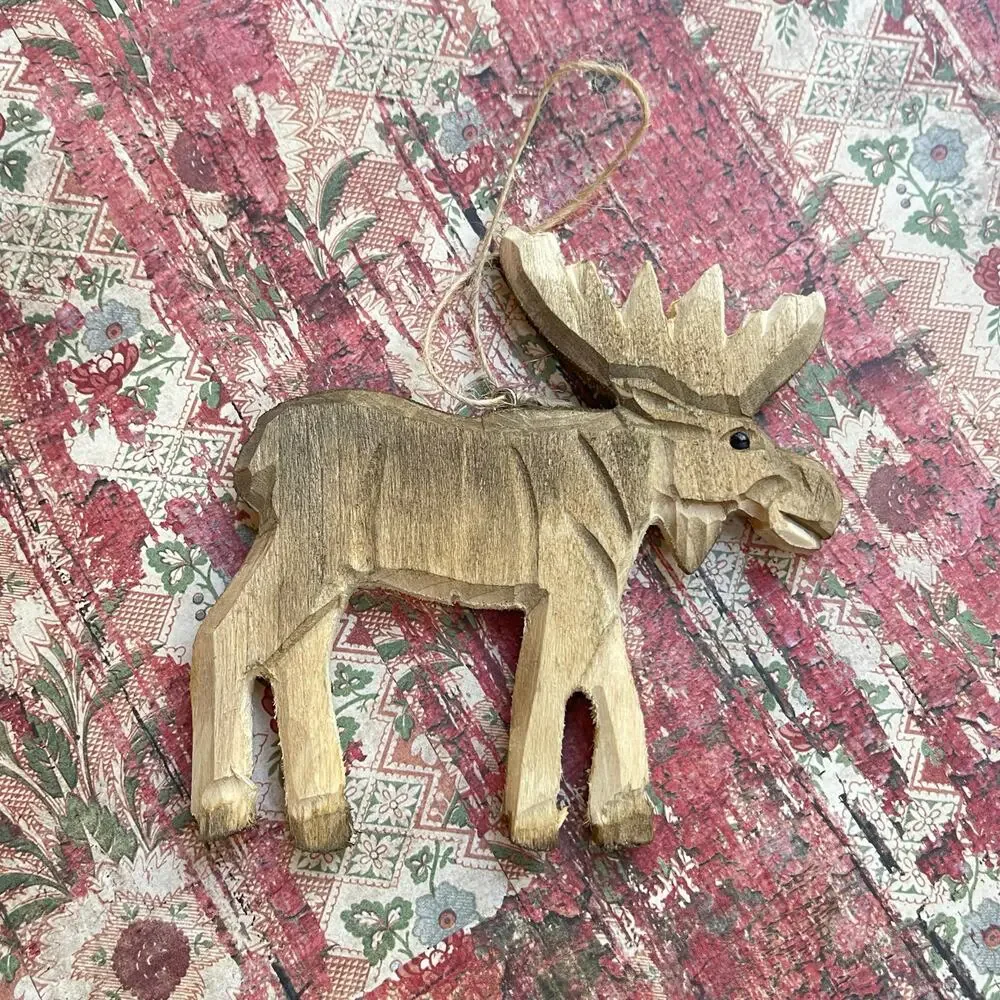 Gros Morne Newfoundland Canada Carved Wood Moose Christmas Holiday Ornament